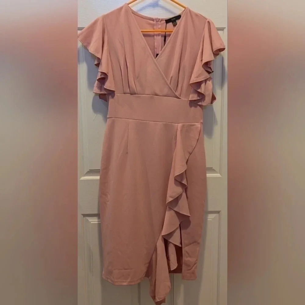 NWT Knitee pink deep V neck size large women's dress